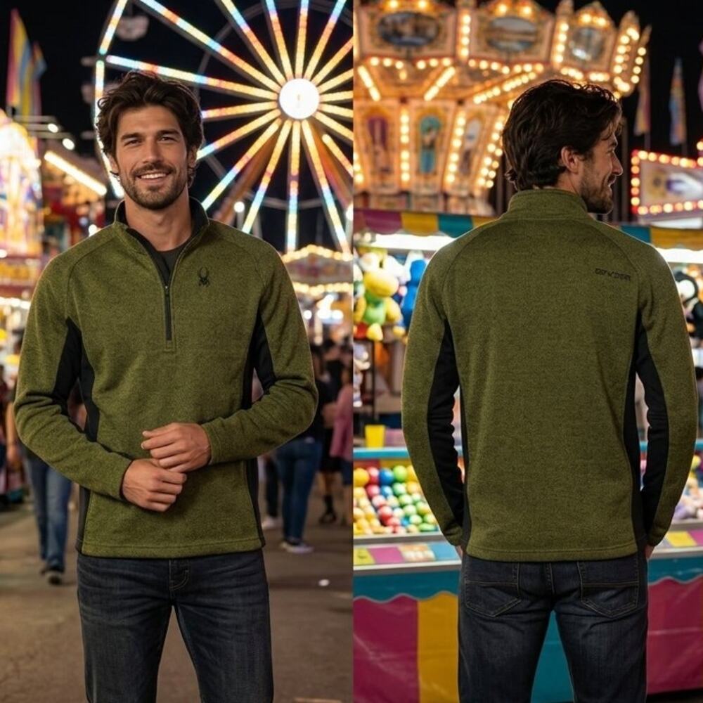 Spyder Outbound Core Half Zip Sweater Mens Large Green Heathered Jacket 44